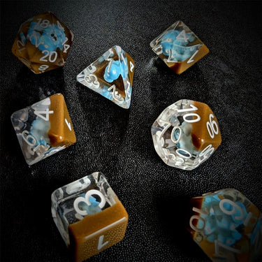 Blue Mashroom in Clear & Brown Resin - 7pcs RPG Full Dice Set